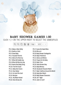 696 Blue Hot Air Balloon Baby Bear Baby Shower Games Bundle 2: 696 Blue Hot Air Balloon Baby Bear Baby Shower Games
