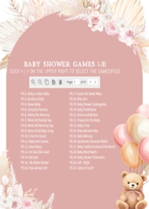 692 Boho Pink Bear Baby Shower Games Bundle 2: 692 Boho Pink Bear Baby Shower Games
