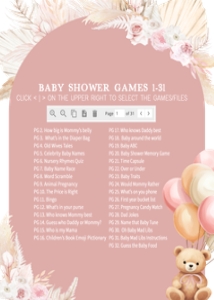 692 Boho Pink Bear Baby Shower Games Bundle 1: 692 Boho Pink Bear Baby Shower Games