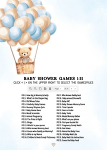 697 Blue Hot Air Balloon Bear Baby Shower Games design preview
