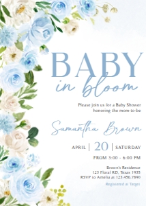 707 Blue Baby in Bloom Baby Shower Invitation: 707 Blue Baby in Bloom Baby Shower Invitation