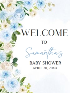 707 Blue Baby in Bloom Baby Shower Welcome Sign 18x24: 707 Blue Baby in Bloom Baby Shower Welcome Sign
