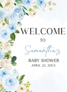 707 Blue Baby in Bloom Baby Shower Welcome Sign 11x15: 707 Blue Baby in Bloom Baby Shower Welcome Sign