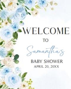 707 Blue Baby in Bloom Baby Shower Welcome Sign 16x20: 707 Blue Baby in Bloom Baby Shower Welcome Sign