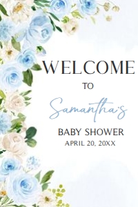 707 Blue Baby in Bloom Baby Shower Welcome Sign 24x36: 707 Blue Baby in Bloom Baby Shower Welcome Sign