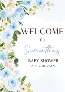 707 Blue Baby in Bloom Baby Shower Welcome Sign A1: 707 Blue Baby in Bloom Baby Shower Welcome Sign