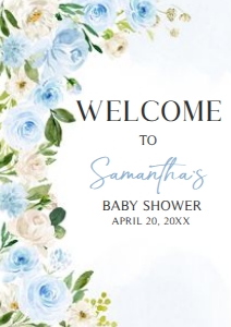 707 Blue Baby in Bloom Baby Shower Welcome Sign A3: 707 Blue Baby in Bloom Baby Shower Welcome Sign