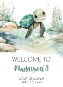 712 Sea Turtle Baby Shower Welcome Sign 11x15: 712 Sea Turtle Baby Shower Welcome Sign