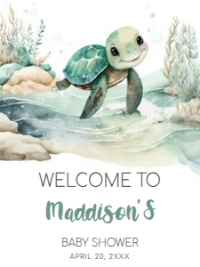 712 Sea Turtle Baby Shower Welcome Sign 18x24: 712 Sea Turtle Baby Shower Welcome Sign