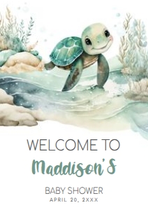 712 Sea Turtle Baby Shower Welcome Sign A4: 712 Sea Turtle Baby Shower Welcome Sign