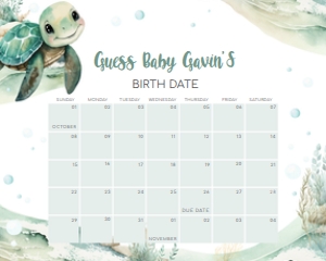 712 Sea Turtle Baby Shower Calendar 10x8: 712 Sea Turtle Baby Shower Mega Bundle