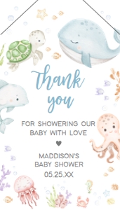 716 Sea Animals Baby Shower Favor Tag with Line: 716 Sea Animals Baby Shower Favor Tag