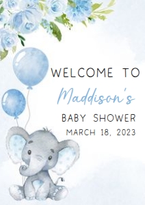 231 Blue Elephant Baby Shower Welcome Sign A1: 231 Blue Elephant Baby Shower Mega Bundle
