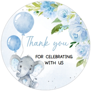 231 Blue Elephant Baby Shower Round Favor Tags: 231 Blue Elephant Baby Shower Mega Bundle
