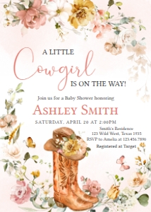726 Floral Cowgirl Baby Shower Invitation: 726 Floral Cowgirl Baby Shower Invitation