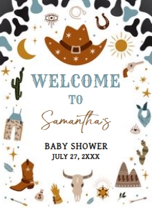 724 Blue Cowboy Baby Shower Welcome Sign 11x15: 724 Blue Cowboy Baby Shower Welcome Sign