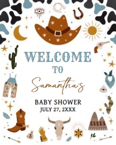 724 Blue Cowboy Baby Shower Welcome Sign 16x20: 724 Blue Cowboy Baby Shower Welcome Sign
