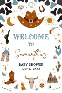 724 Blue Cowboy Baby Shower Welcome Sign 20x30: 724 Blue Cowboy Baby Shower Welcome Sign