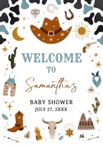 724 Blue Cowboy Baby Shower Welcome Sign A3: 724 Blue Cowboy Baby Shower Welcome Sign