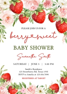 729 Strawberry Berry Sweet Baby Shower Invitation Set design preview