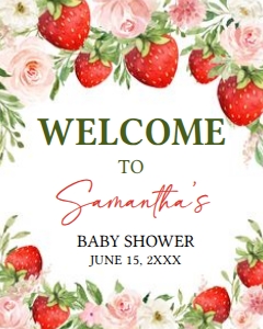 729 Strawberry Berry Sweet Baby Shower Welcome Sign 16x20: 729 Strawberry Berry Sweet Baby Shower Welcome Sign