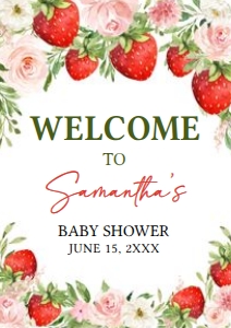729 Strawberry Berry Sweet Baby Shower Welcome Sign A4: 729 Strawberry Berry Sweet Baby Shower Welcome Sign