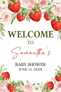 729 Strawberry Berry Sweet Baby Shower Welcome Sign 24x36: 729 Strawberry Berry Sweet Baby Shower Welcome Sign