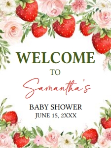 729 Strawberry Berry Sweet Baby Shower Welcome Sign 18x24: 729 Strawberry Berry Sweet Baby Shower Welcome Sign
