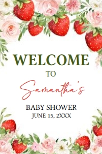 729 Strawberry Berry Sweet Baby Shower Welcome Sign 20x30: 729 Strawberry Berry Sweet Baby Shower Welcome Sign
