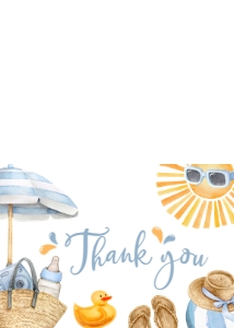 747 Blue Summer Splish Splash Baby Shower Thank you Card: 747 Blue Summer Splish Splash Baby Shower Invitation Set
