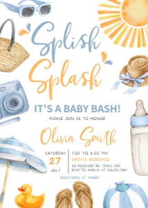 747 Blue Summer Splish Splash Baby Shower Invitation design preview