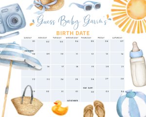 747 Blue Summer Splish Splash Baby Shower Calendar design preview