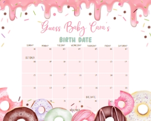 750 Pink Dripping Glaze Donuts and Diapers Baby Shower Calendar 20x16: 750 Pink Dripping Glaze Donuts and Diapers Baby Shower Calendar