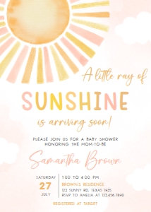 753 Girl A Little Ray of Sunshine Baby Shower Invitation: 753 Girl A Little Ray of Sunshine Baby Shower Invitation Set