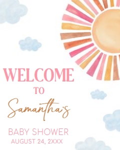 794 Girl Here Comes the Sun Baby Shower Welcome Sign 16x20: 794 Girl Here Comes the Sun Baby Shower Welcome Sign