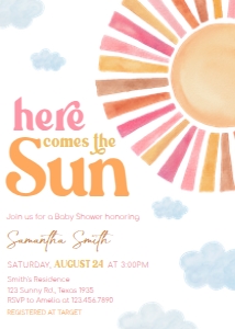 794 Girl Here Comes the Sun Baby Shower Invitation: 794 Girl Here Comes the Sun Baby Shower Invitation Set
