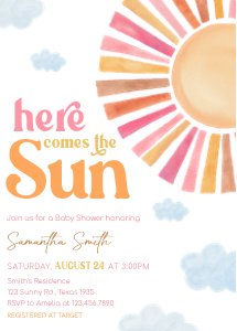 794 Girl Here Comes the Sun Baby Shower Invitation Set design preview