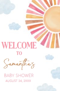 794 Girl Here Comes the Sun Baby Shower Welcome Sign 20x30: 794 Girl Here Comes the Sun Baby Shower Welcome Sign