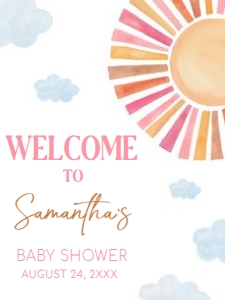 794 Girl Here Comes the Sun Baby Shower Welcome Sign 18x24: 794 Girl Here Comes the Sun Baby Shower Welcome Sign