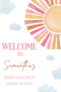 794 Girl Here Comes the Sun Baby Shower Welcome Sign 24x36: 794 Girl Here Comes the Sun Baby Shower Welcome Sign