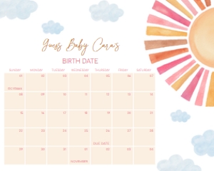 794 Girl Here Comes the Sun Baby Shower Calendar 10x8: 794 Girl Here Comes the Sun Baby Shower Calendar