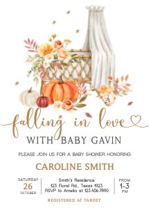 826 Floral Fall Baby Crib Baby Shower Invitation Set design preview