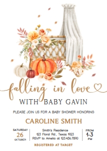 826 Floral Fall Baby Crib Baby Shower Invitation: 826 Floral Fall Baby Crib Baby Shower Invitation Set