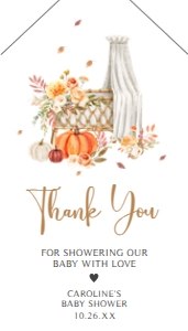 826 Floral Fall Baby Crib Baby Shower Favor Tag with Line: 826 Floral Fall Baby Crib Baby Shower Favor Tag