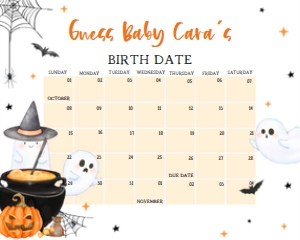 909 Orange Baby is Brewing Baby Shower Calendar 10x8: 909 Orange Baby is Brewing Baby Shower Calendar