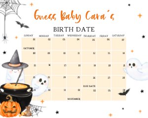 909 Orange Baby is Brewing Baby Shower Calendar design preview