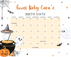 909 Orange Baby is Brewing Baby Shower Calendar 20X16: 909 Orange Baby is Brewing Baby Shower Calendar