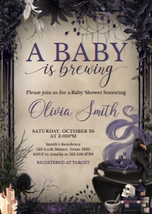 946 A Baby is Brewing Gothic Halloween Baby Shower Invitation: 946 A Baby is Brewing Gothic Halloween Baby Shower Invitation