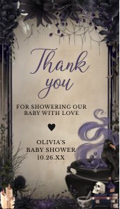946 A Baby is Brewing Gothic Halloween Baby Shower Favor Tag design preview
