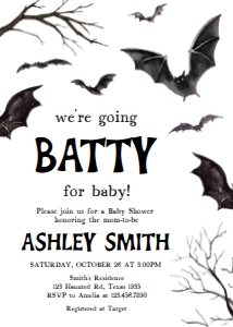 949 Bats Halloween Baby Shower Invitation: 949 Bats Halloween Baby Shower Invitation